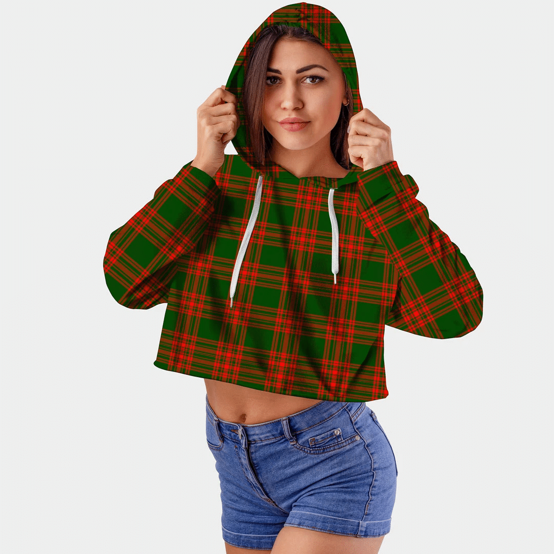 Menzies Green Modern Tartan Crop Top Hoodie