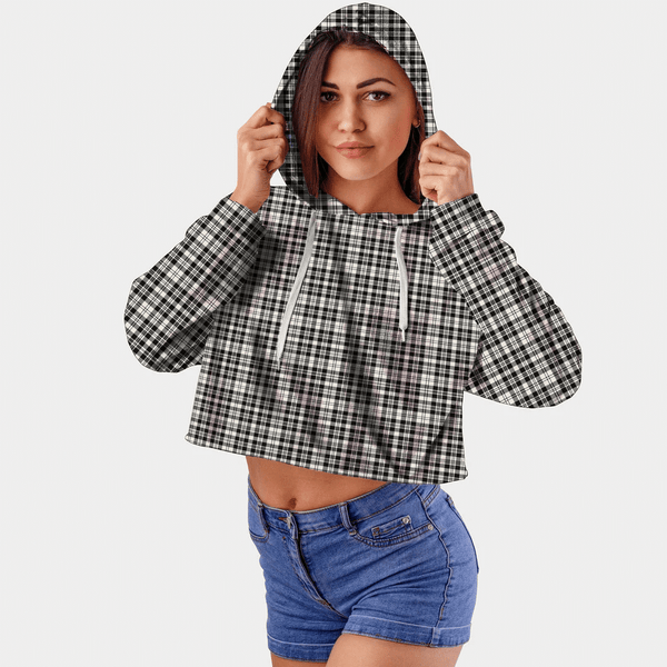 Scott Black & White Ancient Tartan Crop Top Hoodie