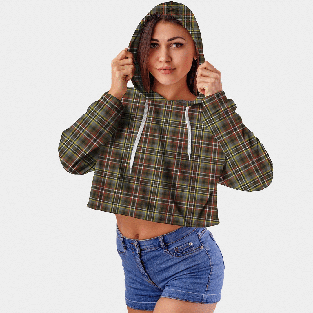 SCOTT GREEN WEATHERED Tartan Crop Top Hoodie