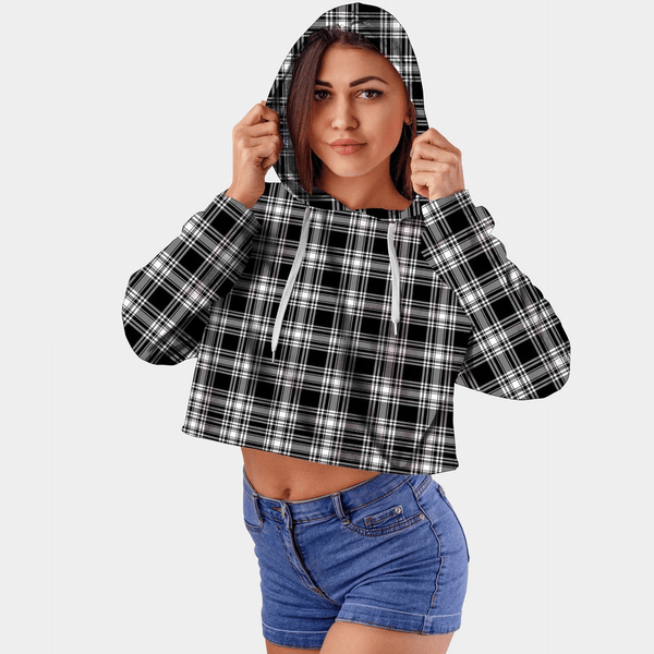 Menzies Black & White Modern Tartan Crop Top Hoodie