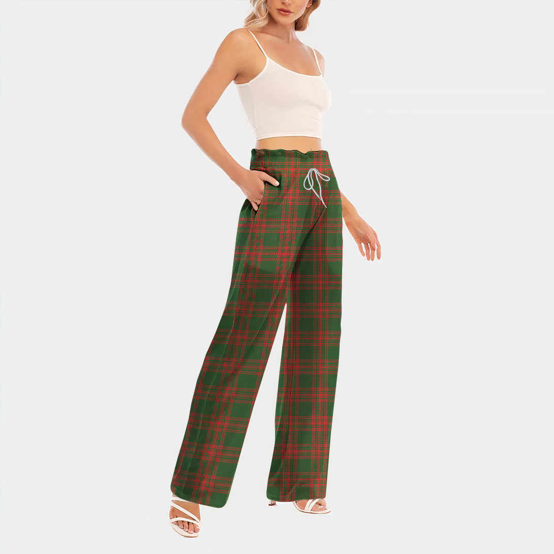 Menzies Green Modern Tartan Women's Waist Fungus Edge Wide-leg Pants