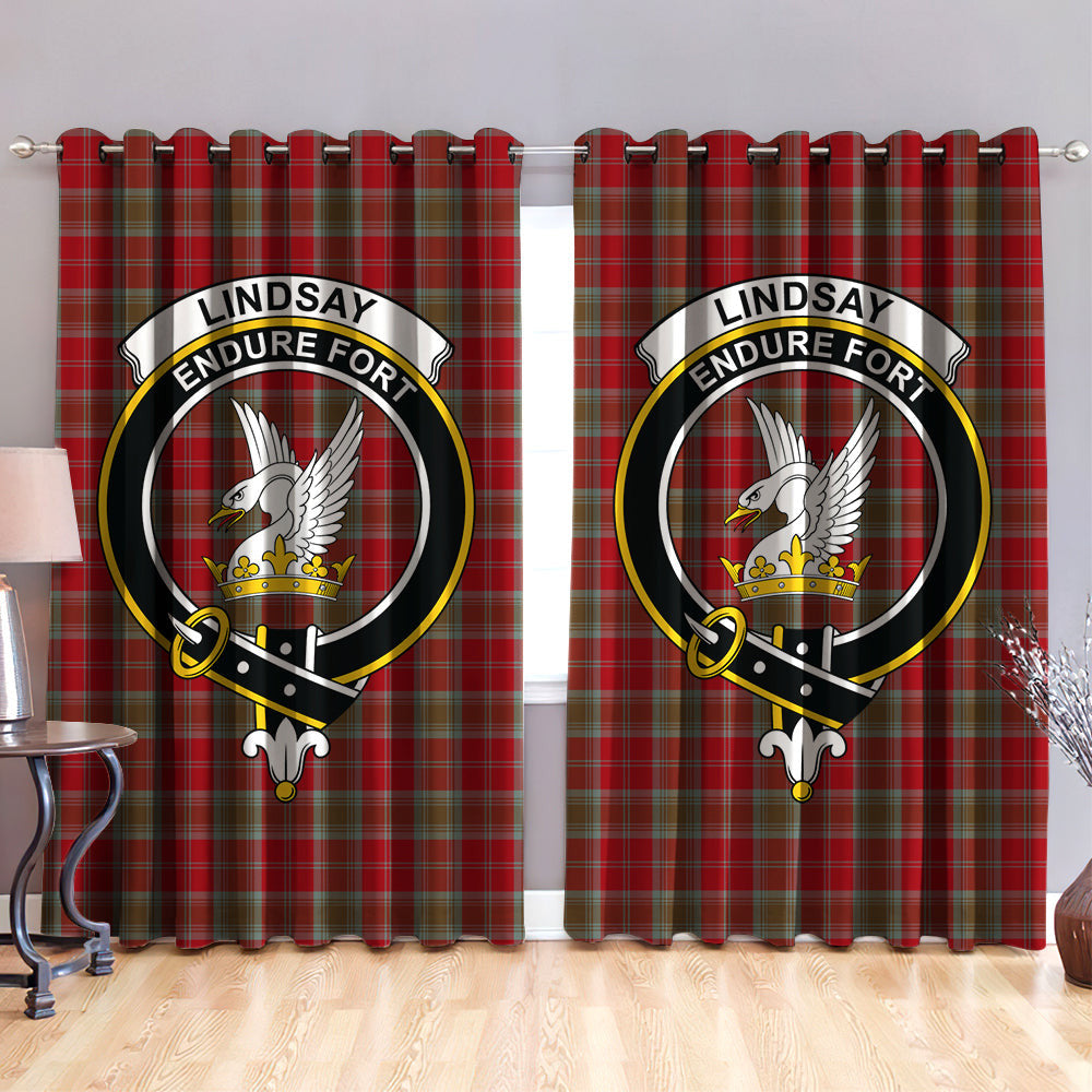 Lindsay Weathered Clan Badge Tartan Classic Window Curtain