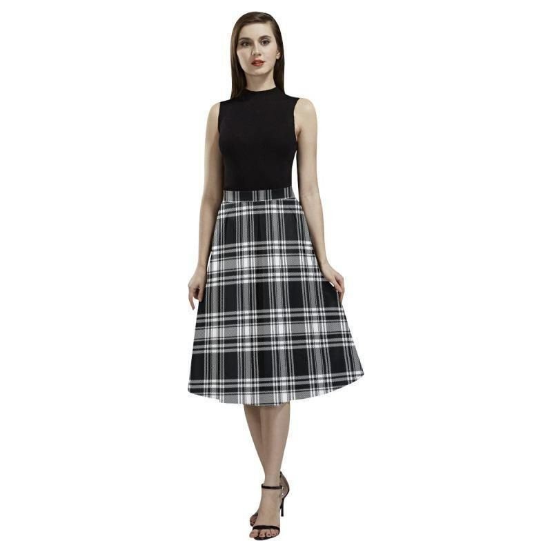 Menzies Black White Modern Tartan Classic Aoede Crepe Skirt