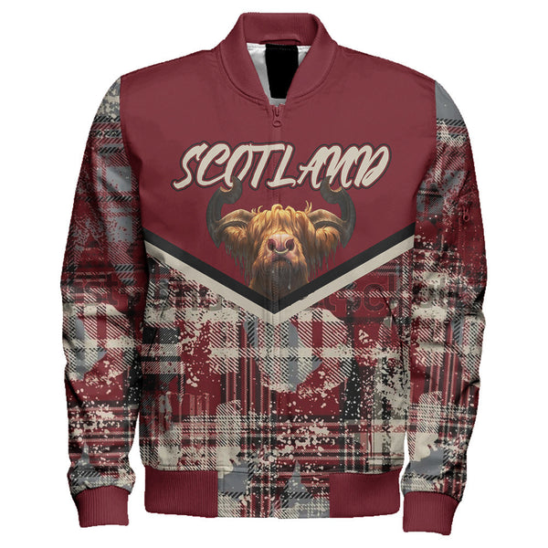 Scotland Tartan Grunge Plaid Sleeve Zip Bomber Jacket | Celticprime.com