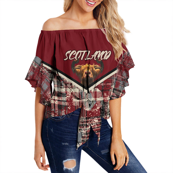 Scotland Tartan Grunge Plaid Off Shoulder Wrap Waist Top | Celticprime.com