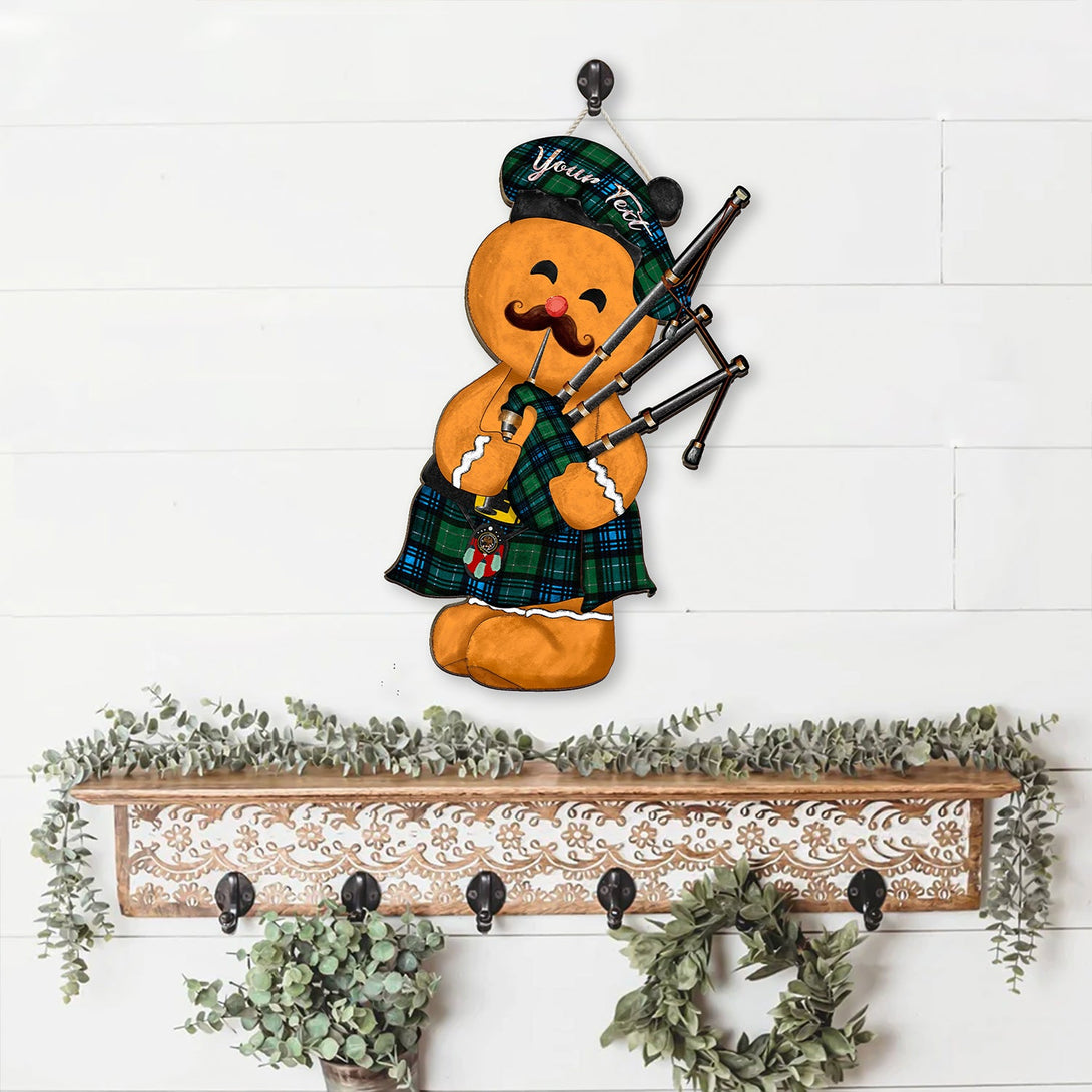 Abercrombie Ancient Crest Tartan Wooden Sign Gingerbread Bagpipe Personalized