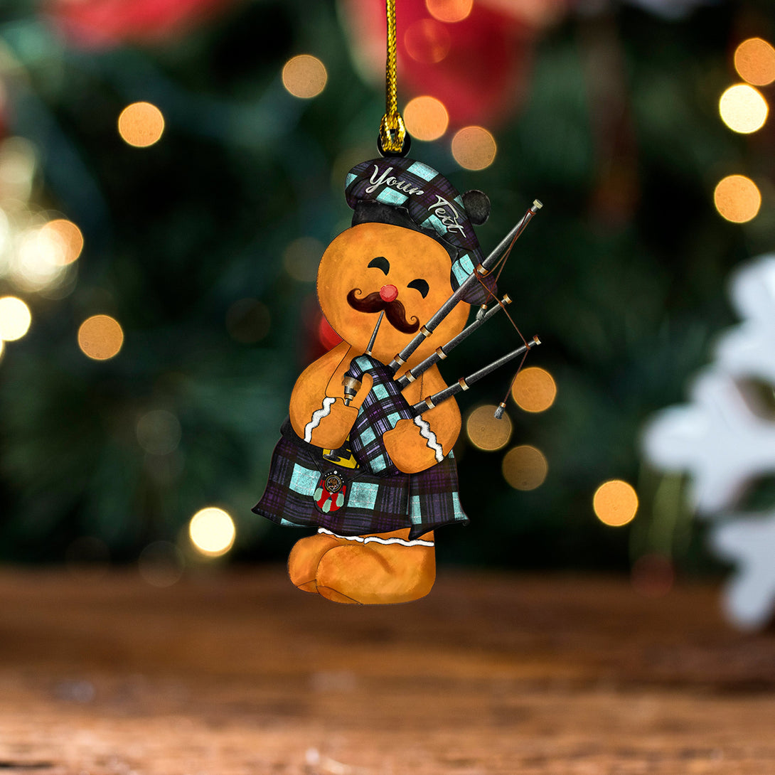 Abercrombie Weathered Clan Badge Tartan Wood Acrylic Ornament Gingerbread Bagpipe Personalized