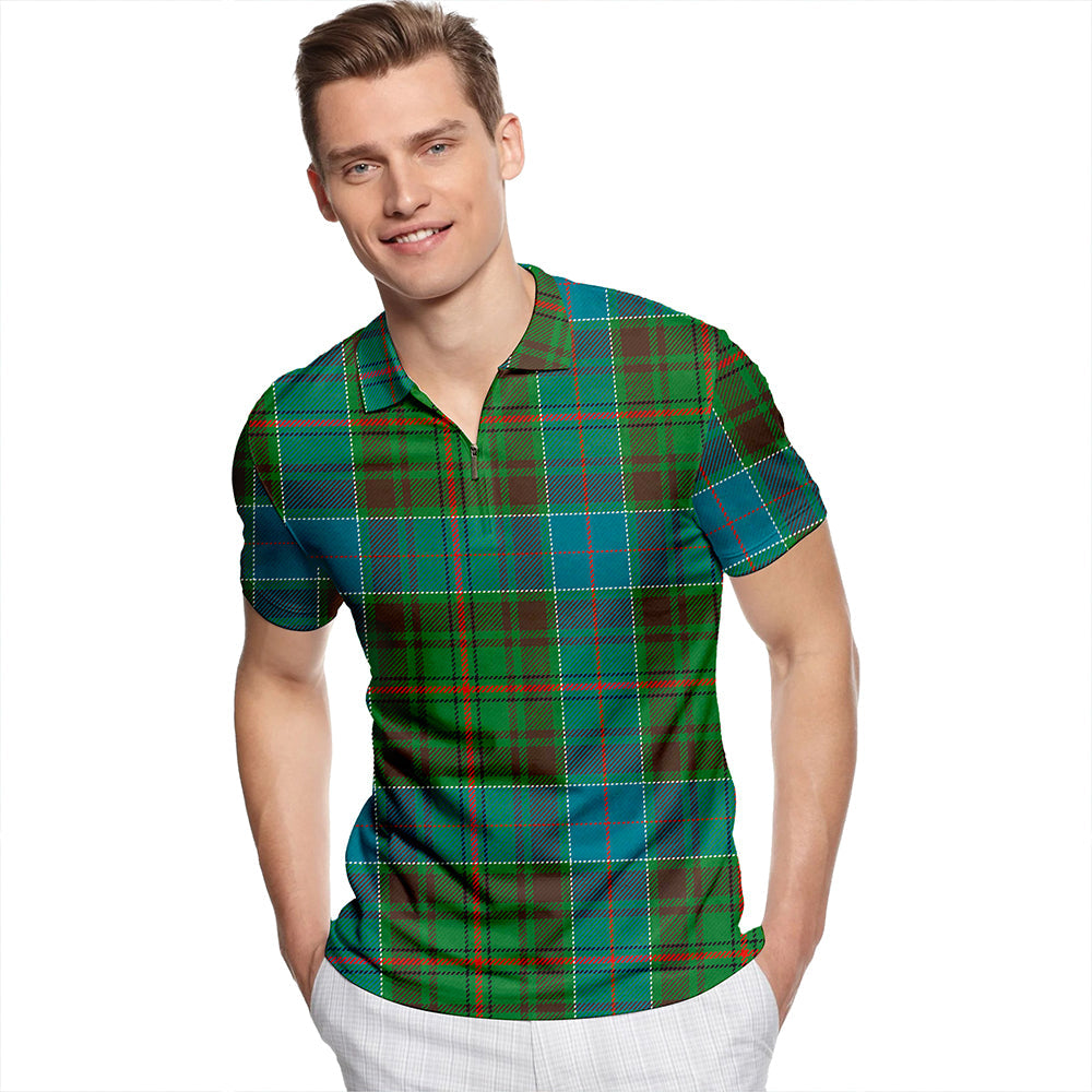 Adam Ancient Tartan Classic Lapel Zip Short Sleeve Polo