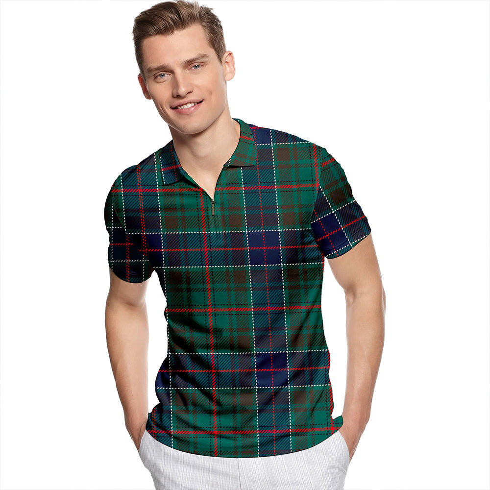 Adam Modern Tartan Classic Lapel Zip Short Sleeve Polo