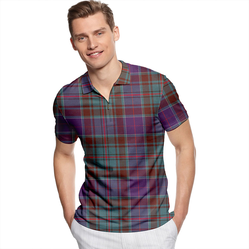 Adam Weathered Tartan Classic Lapel Zip Short Sleeve Polo