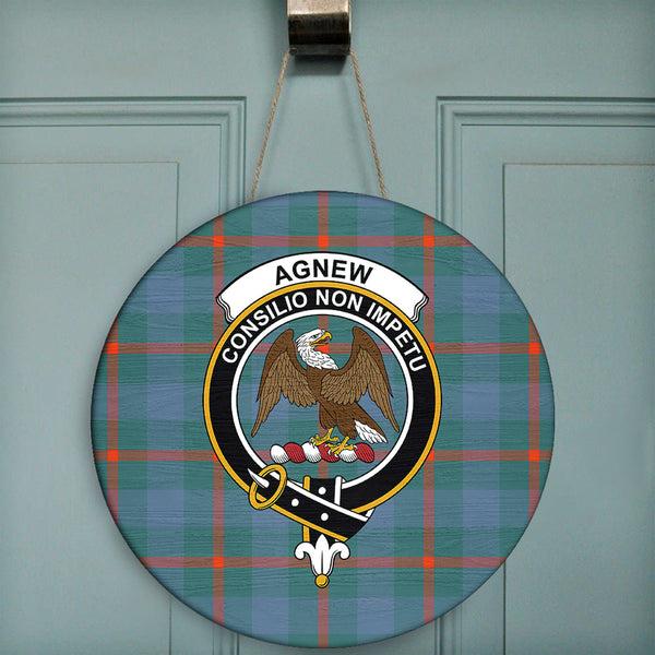 Agnew Ancient Tartan Classic Crest Round Wooden Sign