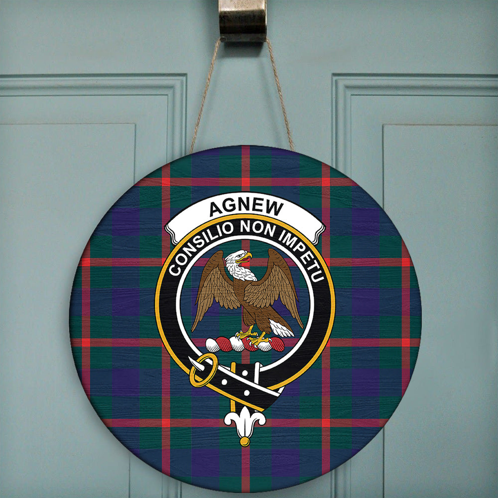 Agnew Modern Tartan Classic Crest Round Wooden Sign