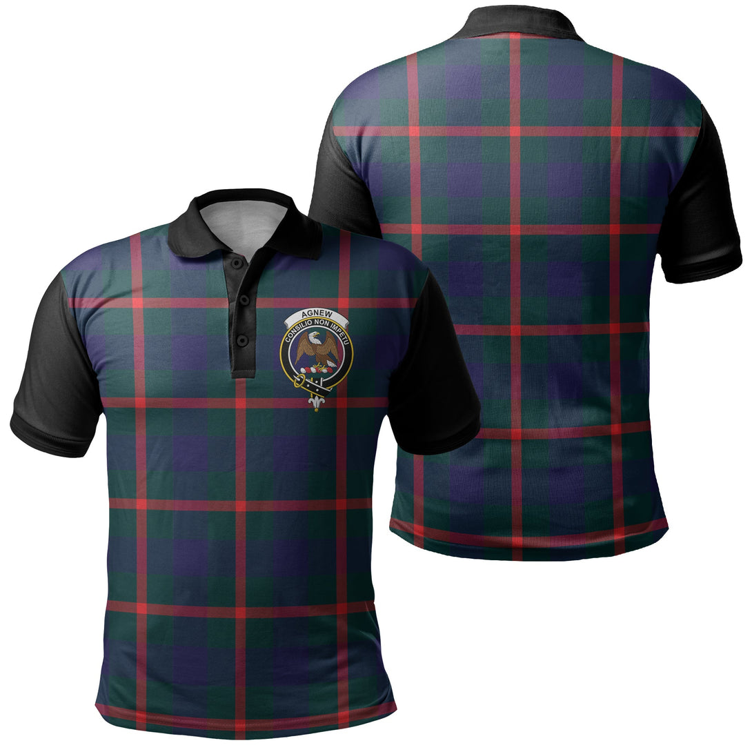 Agnew Modern Tartan Crest Polo Shirt Black Neck 1 Style