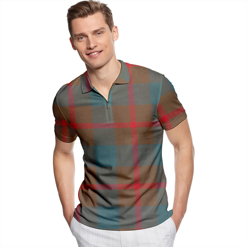 Agnew Weathered Tartan Classic Lapel Zip Short Sleeve Polo