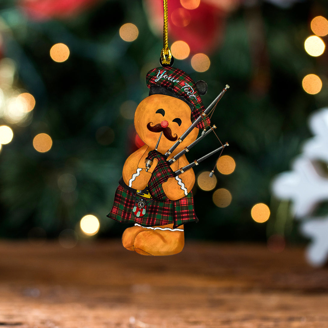 Ainslie Ancient Clan Badge Tartan Wood Acrylic Ornament Gingerbread Bagpipe Personalized