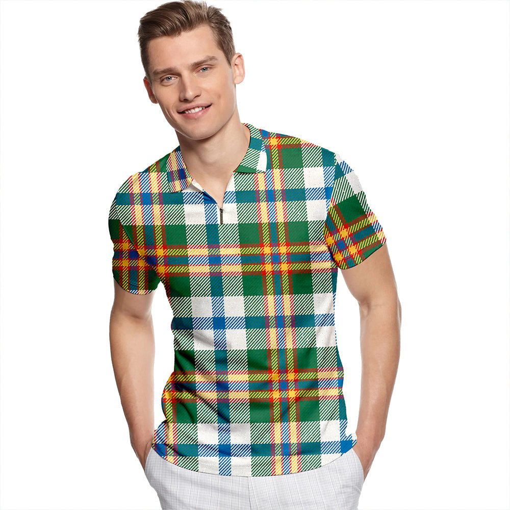 Ainslie Lake Modern Tartan Classic Lapel Zip Short Sleeve Polo