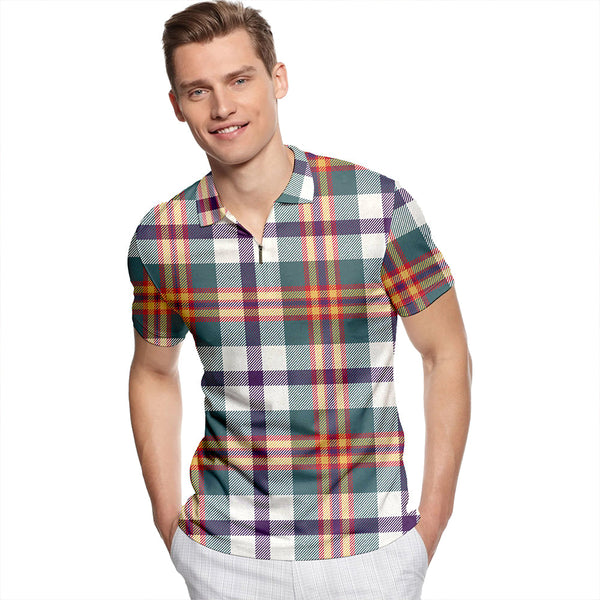 Ainslie Lake Weathered Tartan Classic Lapel Zip Short Sleeve Polo