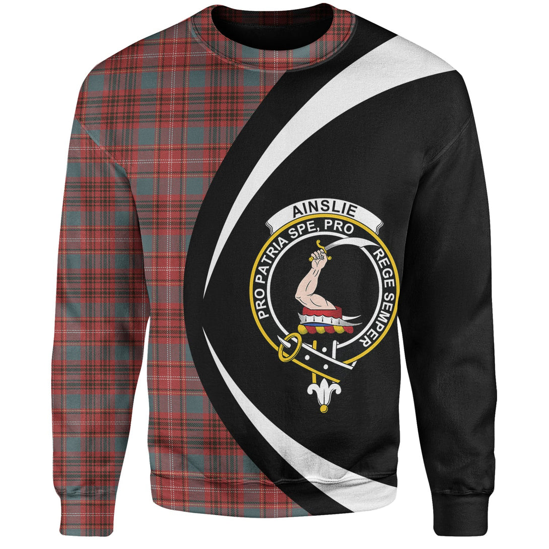 Ainslie Weathered Clan Badge Tartan Sweatshirt Circle Style Personalized