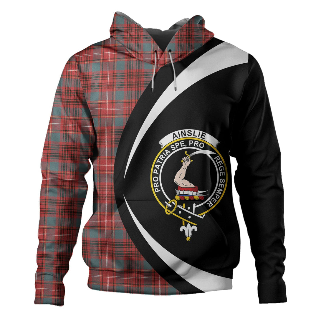 Ainslie Weathered Clan Badge Tartan Hoodie Circle Style