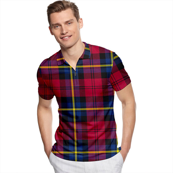 Aitken Modern Tartan Classic Lapel Zip Short Sleeve Polo