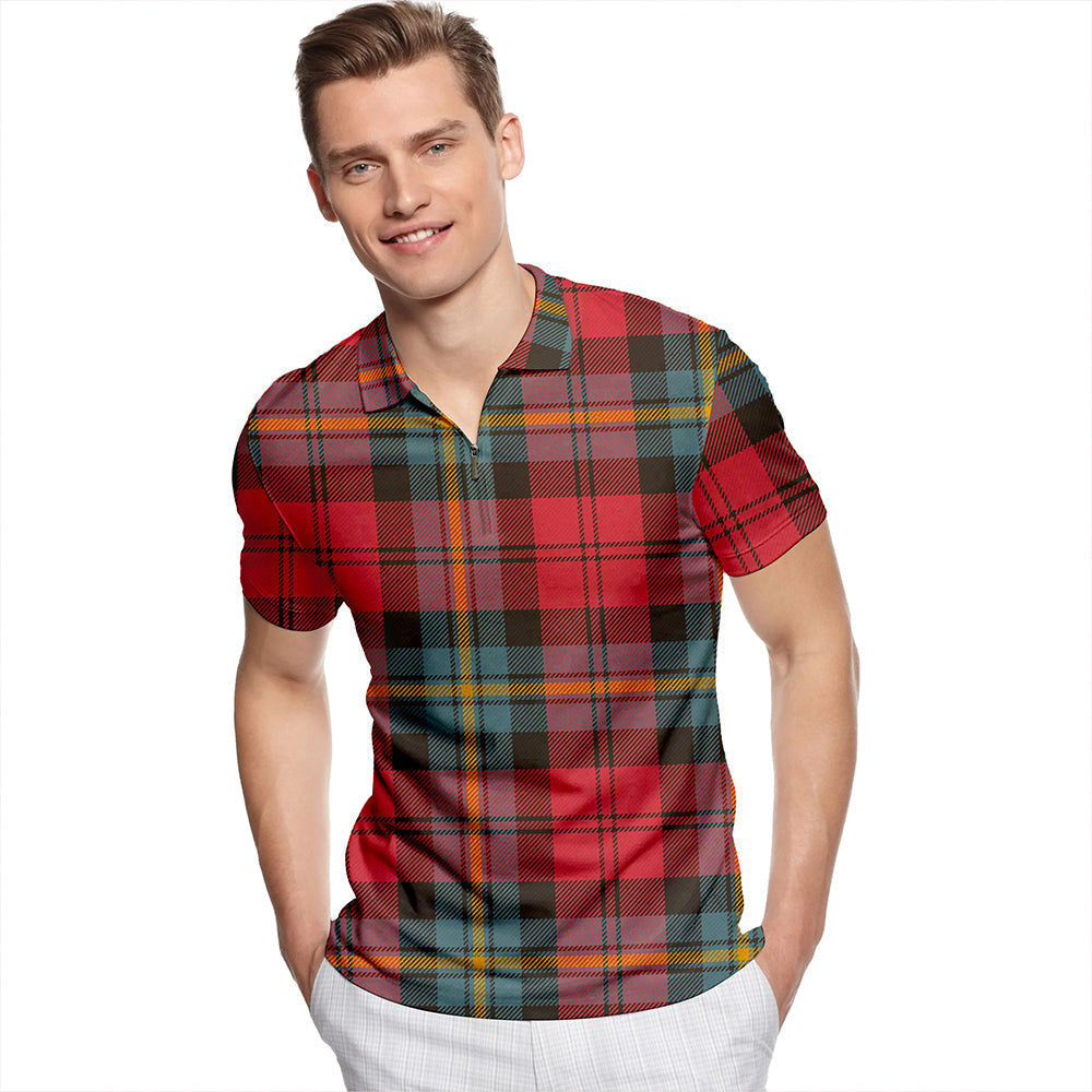 Aitken Weathered Tartan Classic Lapel Zip Short Sleeve Polo