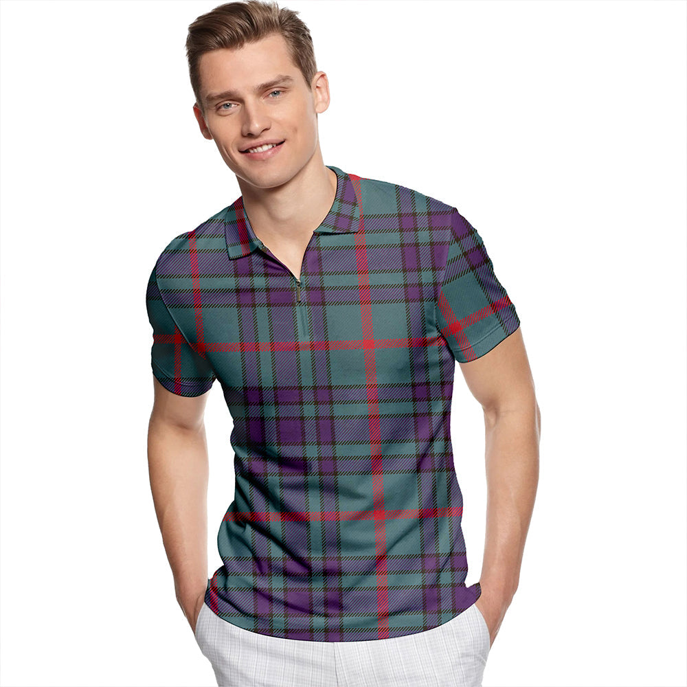 Aiton Weathered Tartan Classic Lapel Zip Short Sleeve Polo