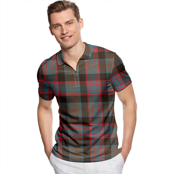 Alexander Hunting Weathered Tartan Classic Lapel Zip Short Sleeve Polo