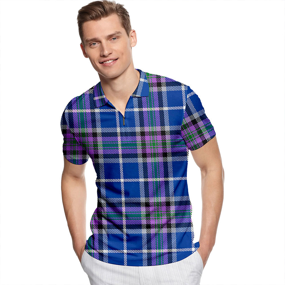 Alexander of Menstry Ancient Tartan Classic Lapel Zip Short Sleeve Polo