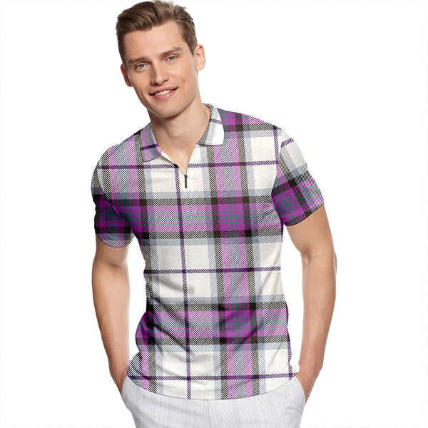 Alexander of Menstry Dress Weathered Tartan Classic Lapel Zip Short Sleeve Polo