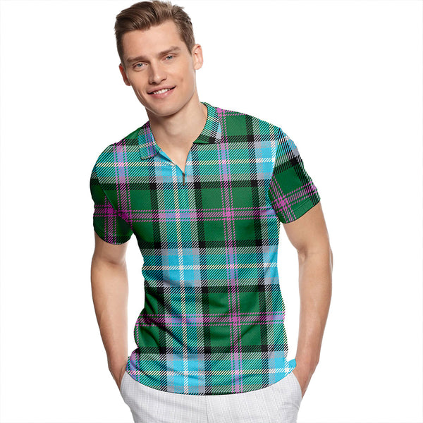 Alexander of Menstry Hunting Ancient Tartan Classic Lapel Zip Short Sleeve Polo