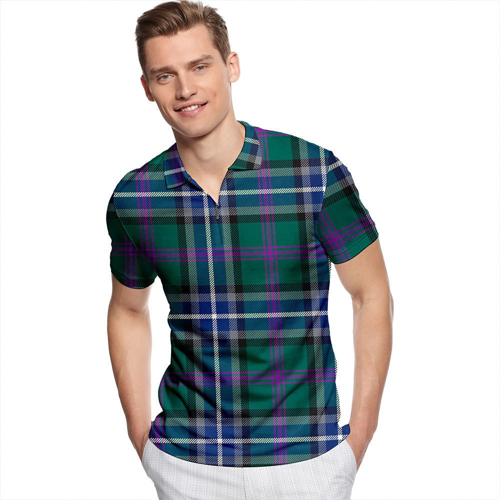 Alexander of Menstry Hunting Modern Tartan Classic Lapel Zip Short Sleeve Polo