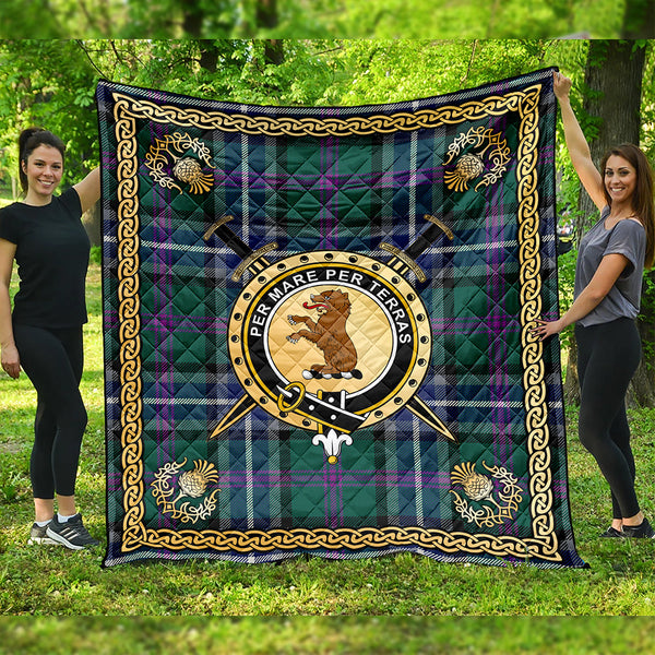 Alexander of Menstry Hunting Modern Clan Badge Tartan Premium Quilt Celtic Shield