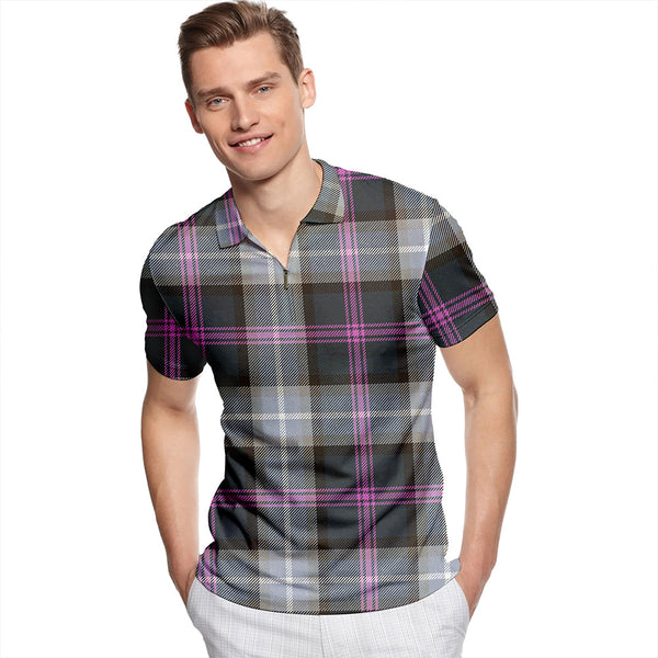 Alexander of Menstry Hunting Weathered Tartan Classic Lapel Zip Short Sleeve Polo