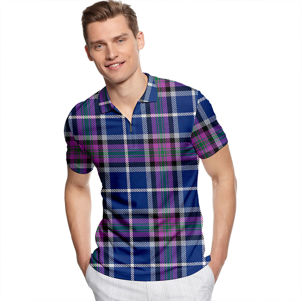 Alexander of Menstry Modern Tartan Classic Lapel Zip Short Sleeve Polo