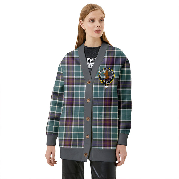 Alexander of Menstry Weathered Clan Badge Tartan V-neck Cardigan