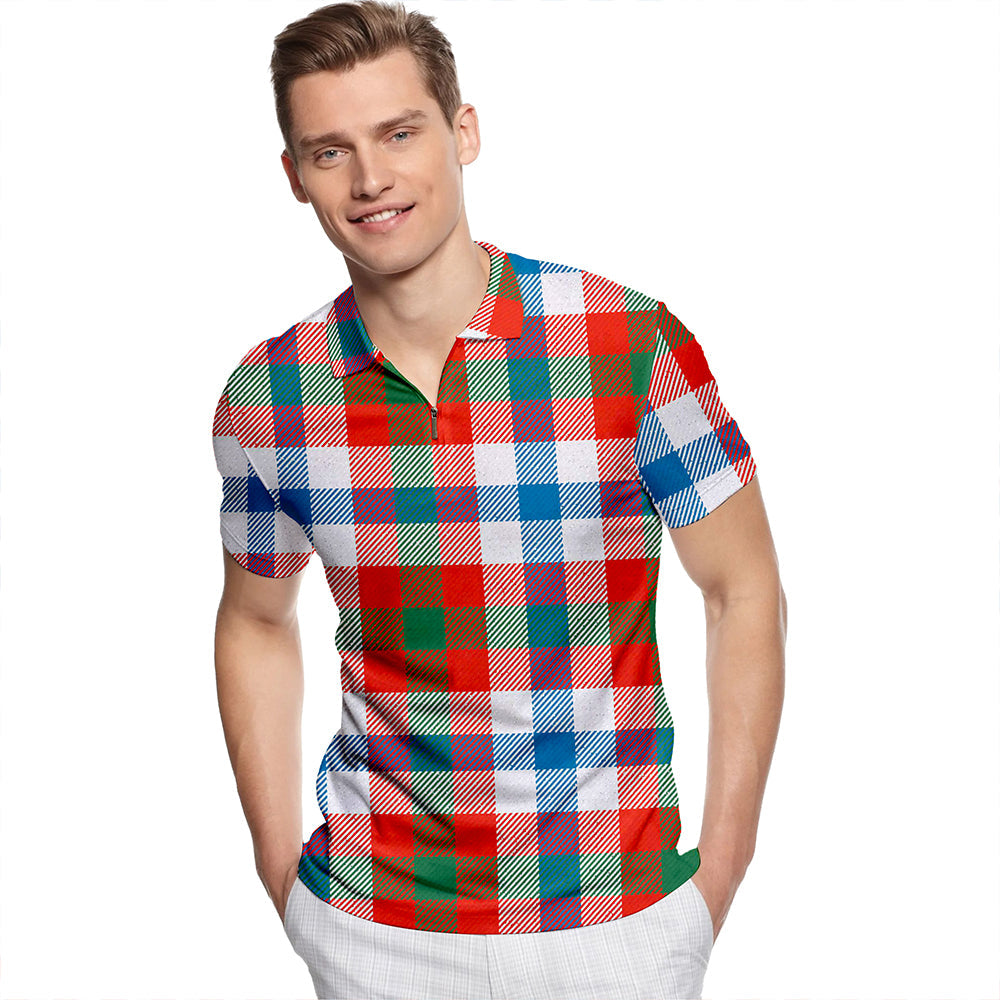 Algarve Ancient Tartan Classic Lapel Zip Short Sleeve Polo