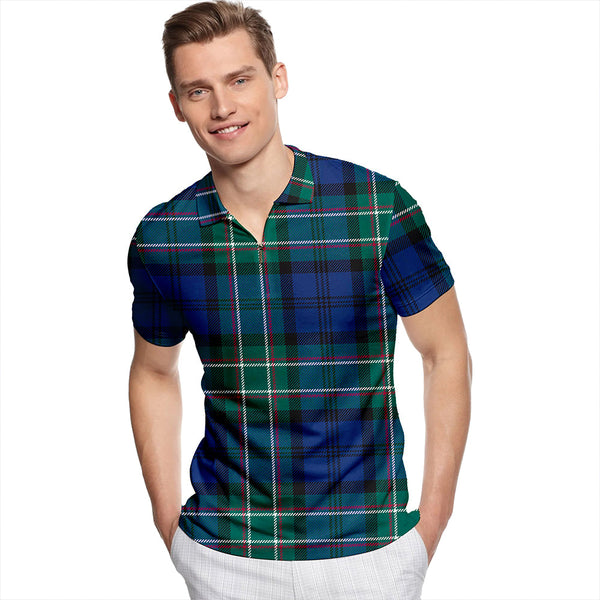 Allan Modern Tartan Classic Lapel Zip Short Sleeve Polo