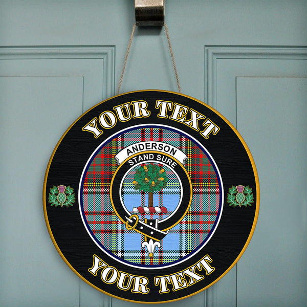 Anderson Ancient Tartan Crest Round Wooden Sign Thistle Memory Style