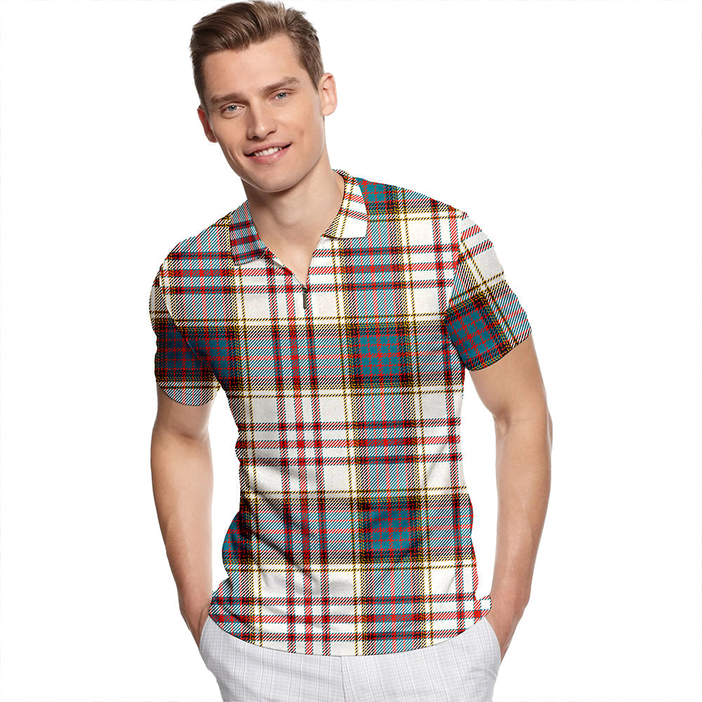 Anderson Arisaid Ancient Tartan Classic Lapel Zip Short Sleeve Polo