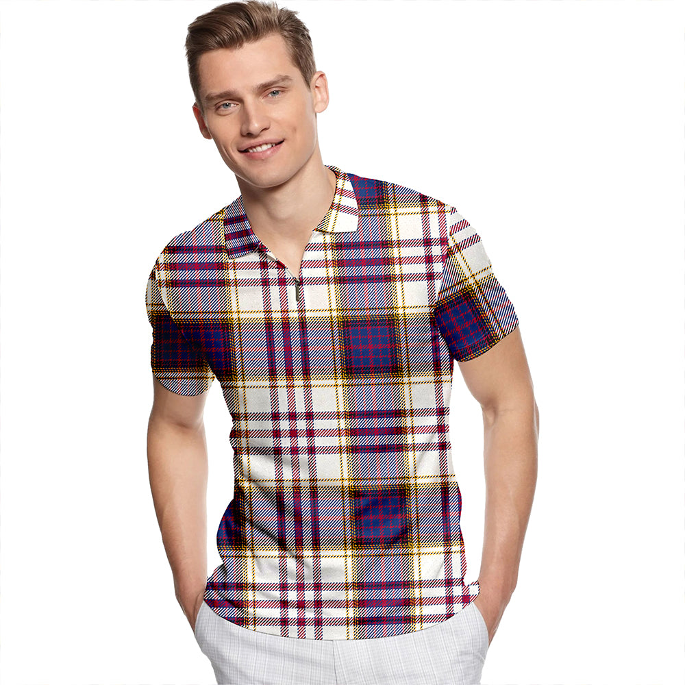 Anderson Arisaid Modern Tartan Classic Lapel Zip Short Sleeve Polo