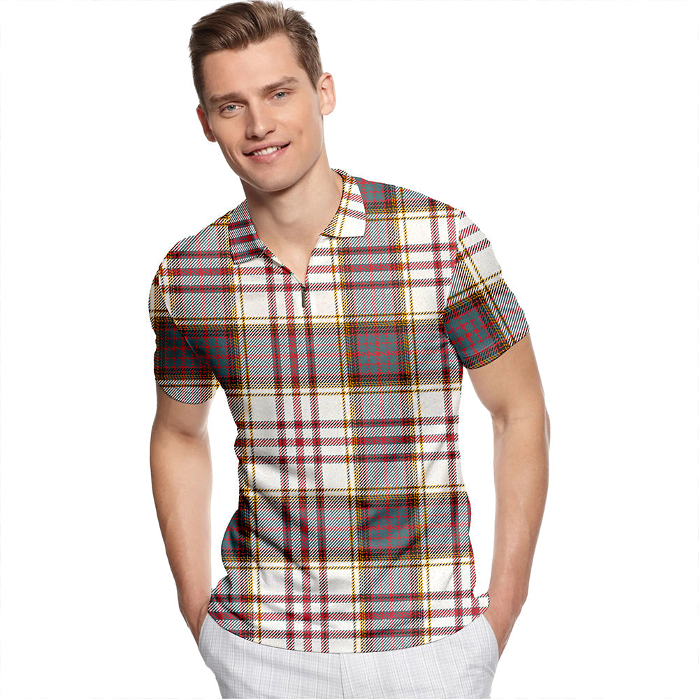 Anderson Arisaid Weathered Tartan Classic Lapel Zip Short Sleeve Polo