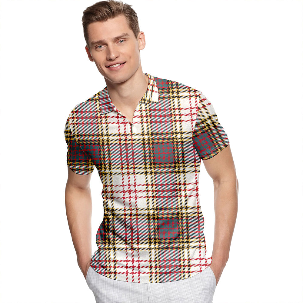 Anderson Arisaid #2 Weathered Tartan Classic Lapel Zip Short Sleeve Polo