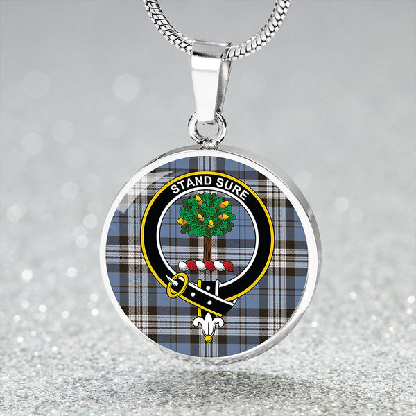 Anderson Blue Weathered Clan Badge Tartan Classic Circle Necklace