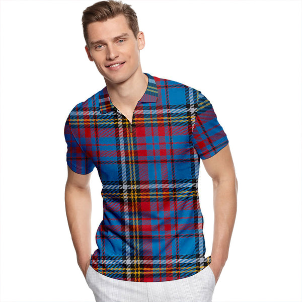 Anderson Blue Westwood Modern Tartan Classic Lapel Zip Short Sleeve Polo