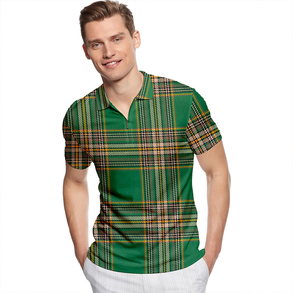 Anderson Green Ancient Tartan Classic Lapel Zip Short Sleeve Polo