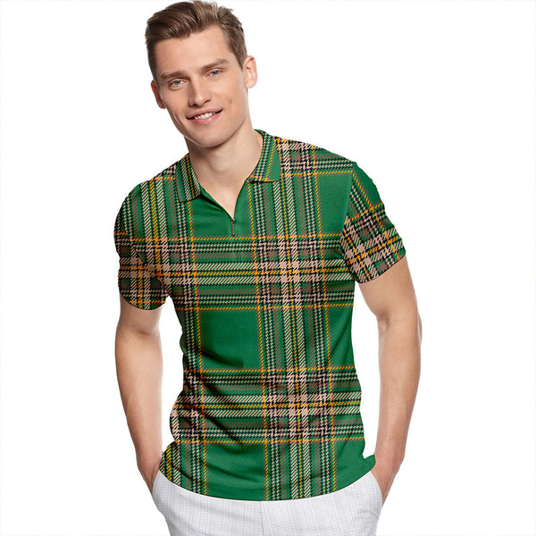 Anderson Green Ancient Tartan Classic Lapel Zip Short Sleeve Polo