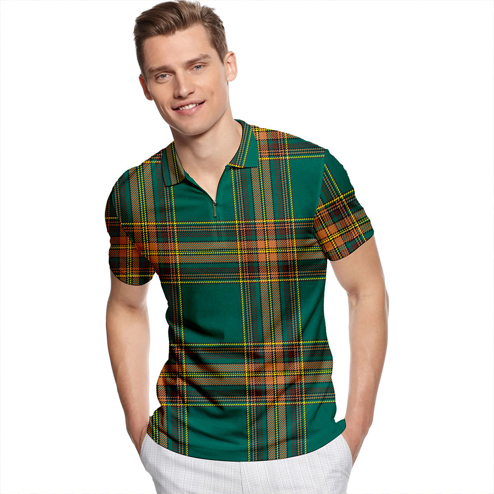 Anderson Green Modern Tartan Classic Lapel Zip Short Sleeve Polo