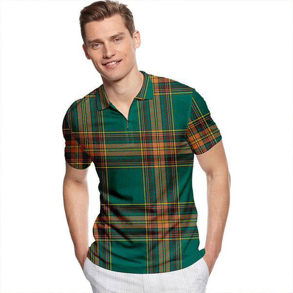 Anderson Green Modern Tartan Classic Lapel Zip Short Sleeve Polo