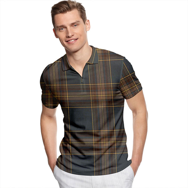 Anderson Green Weathered Tartan Classic Lapel Zip Short Sleeve Polo