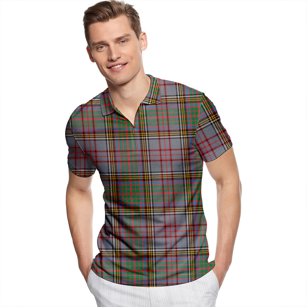 Anderson Grey Ancient Tartan Classic Lapel Zip Short Sleeve Polo